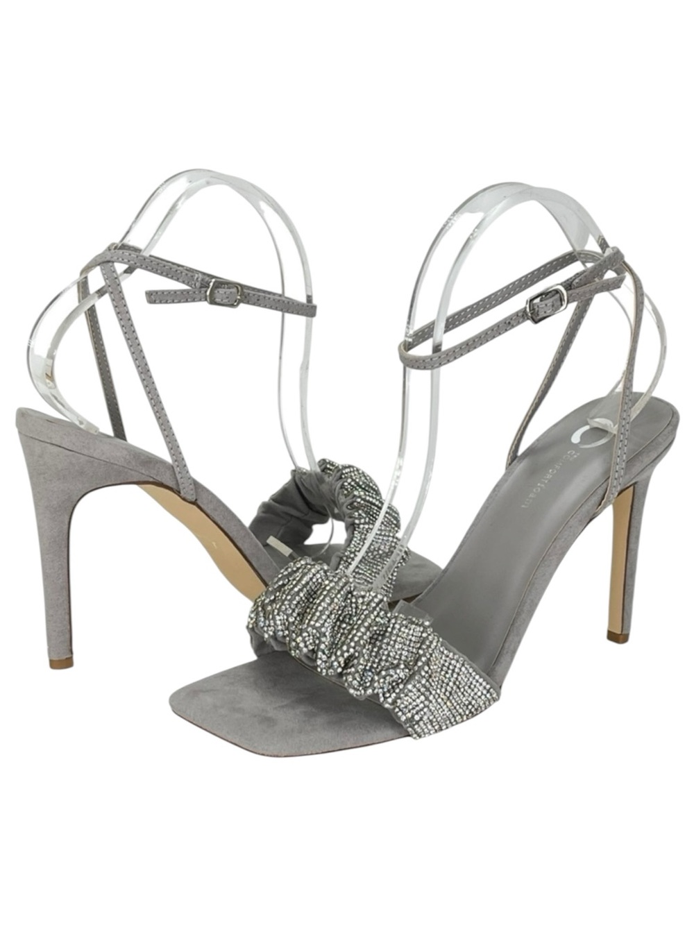 Journee Collection Arlette Grey Microfiber Rhinestone Womens Heels Size 9.5M